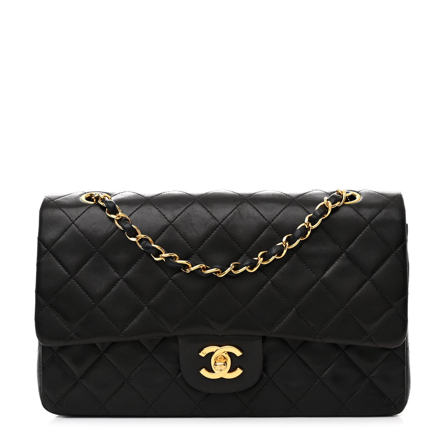 Lambskin Quilted Medium Double Flap Black
