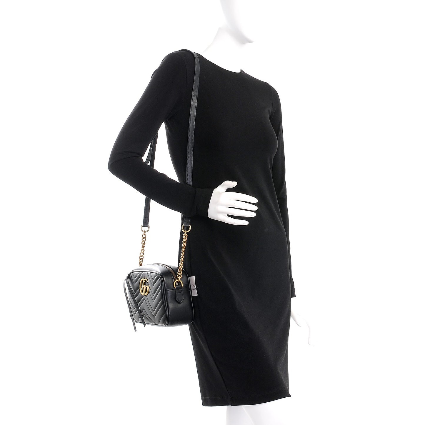 Calfskin Matelasse Small GG Marmont Chain Shoulder Bag Black