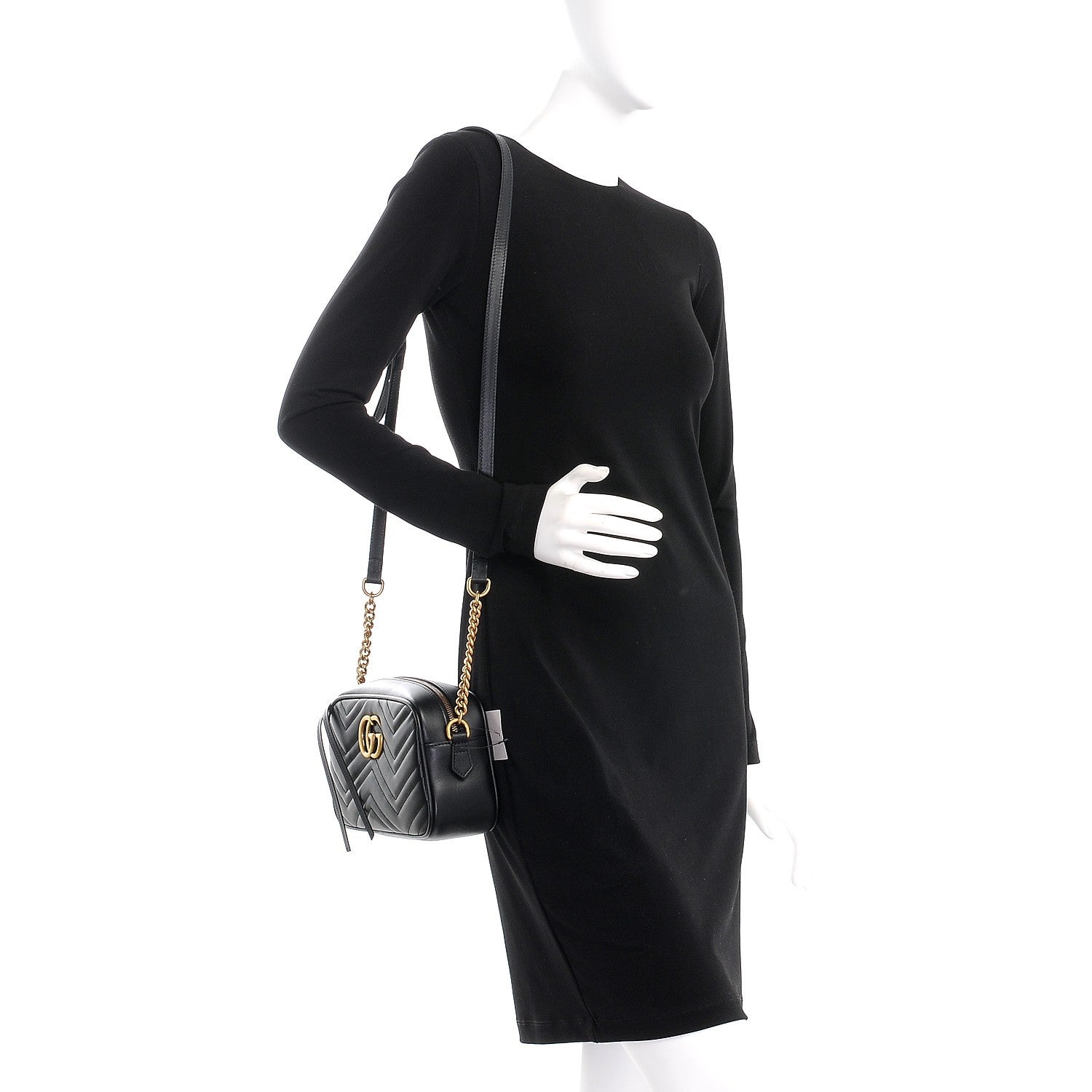 Gucci Calfskin Matelasse Small GG Marmont Chain Shoulder Bag Black 2 of 8