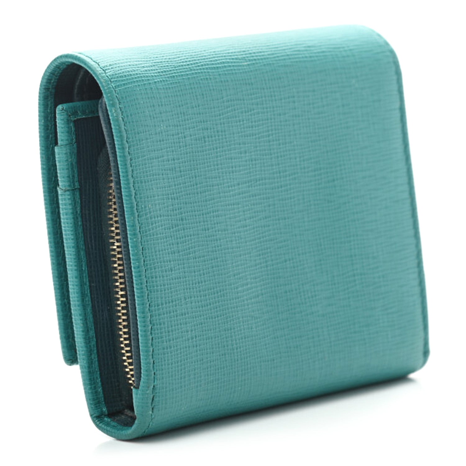 Fendi Vitello Elite Bi-Color Compact Wallet Lago Oceano 3 of 9