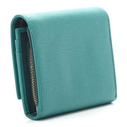 Fendi Vitello Elite Bi-Color Compact Wallet Lago Oceano 3 of 9