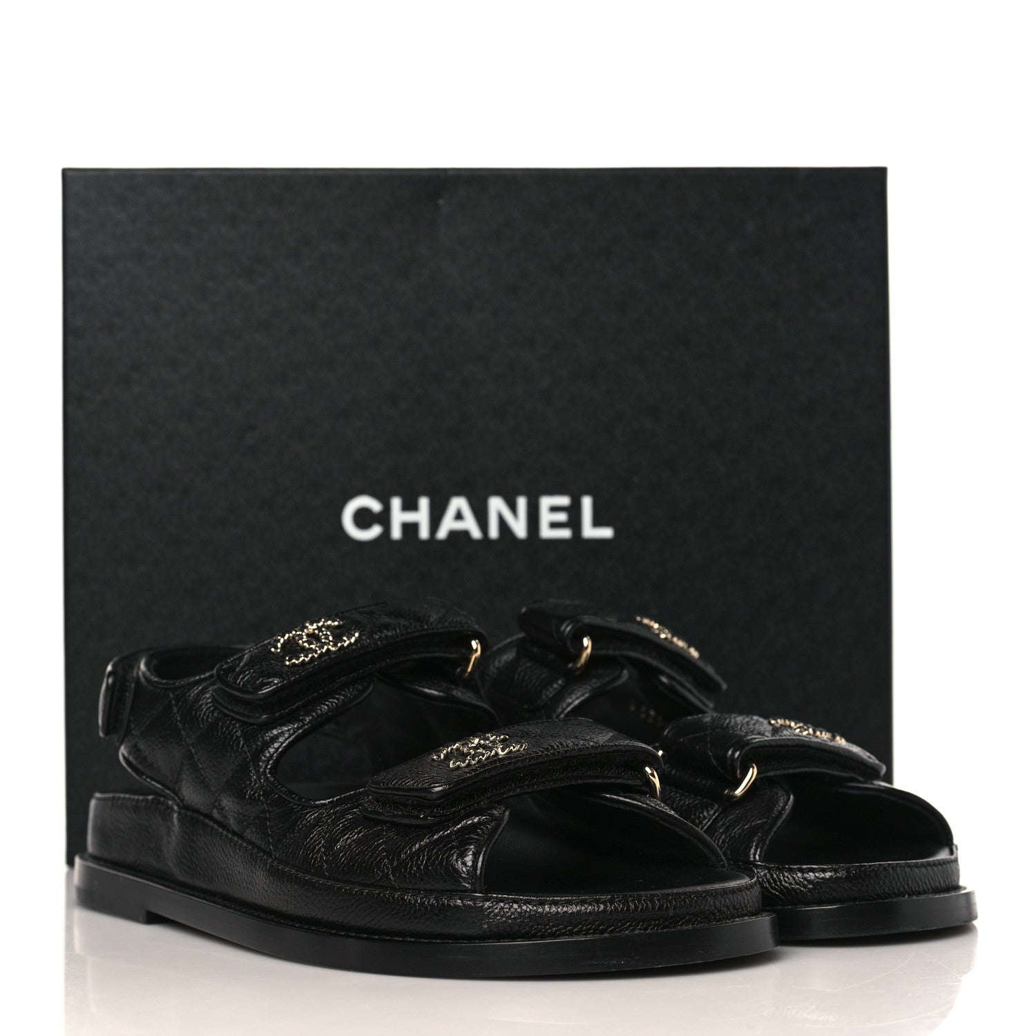 Chanel Grained Calfskin Velcro Dad Sandals 37 Black 9 of 9