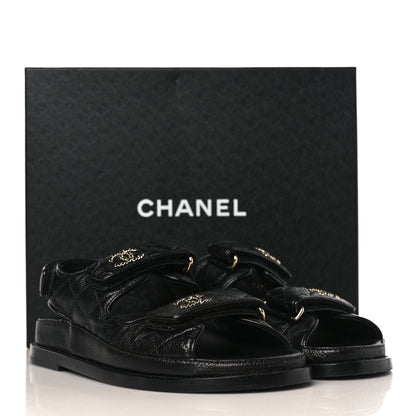 Chanel Grained Calfskin Velcro Dad Sandals 37 Black 9 of 9