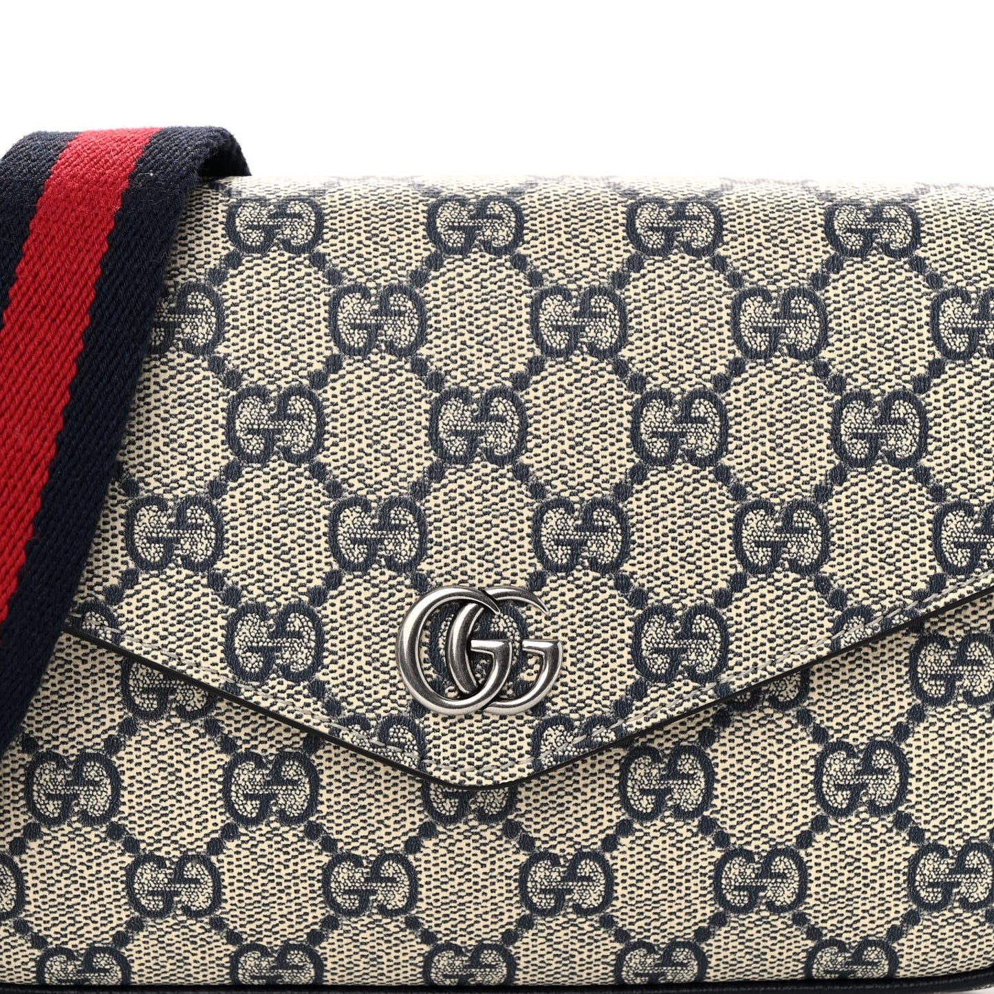 GG Supreme Monogram Textured Dollar Calfskin Web Mini Ophidia Envelope Shoulder Bag Beige Blue