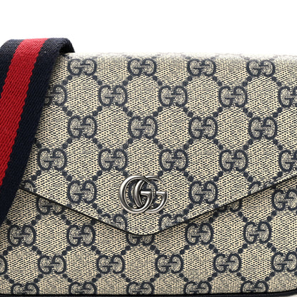 Gucci GG Supreme Monogram Textured Dollar Calfskin Web Mini Ophidia Envelope Shoulder Bag Beige Blue 7 of 10