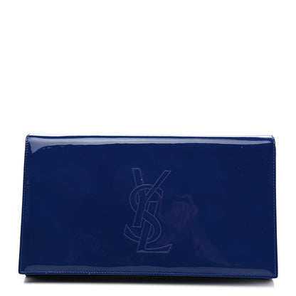 Saint Laurent Patent Calfskin Monogram Large Belle De Jour Clutch Royal Blue 1 of 7