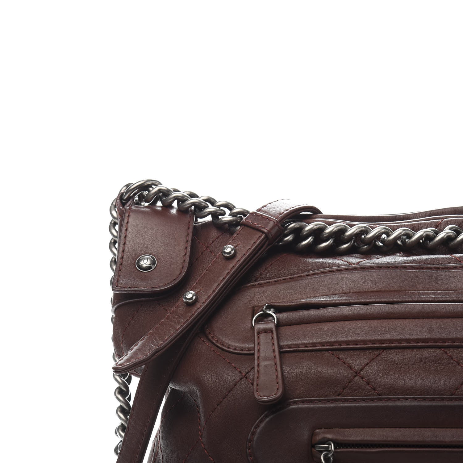 Chanel Calfskin Stitched Double Zip Hobo Brown 10 of 11