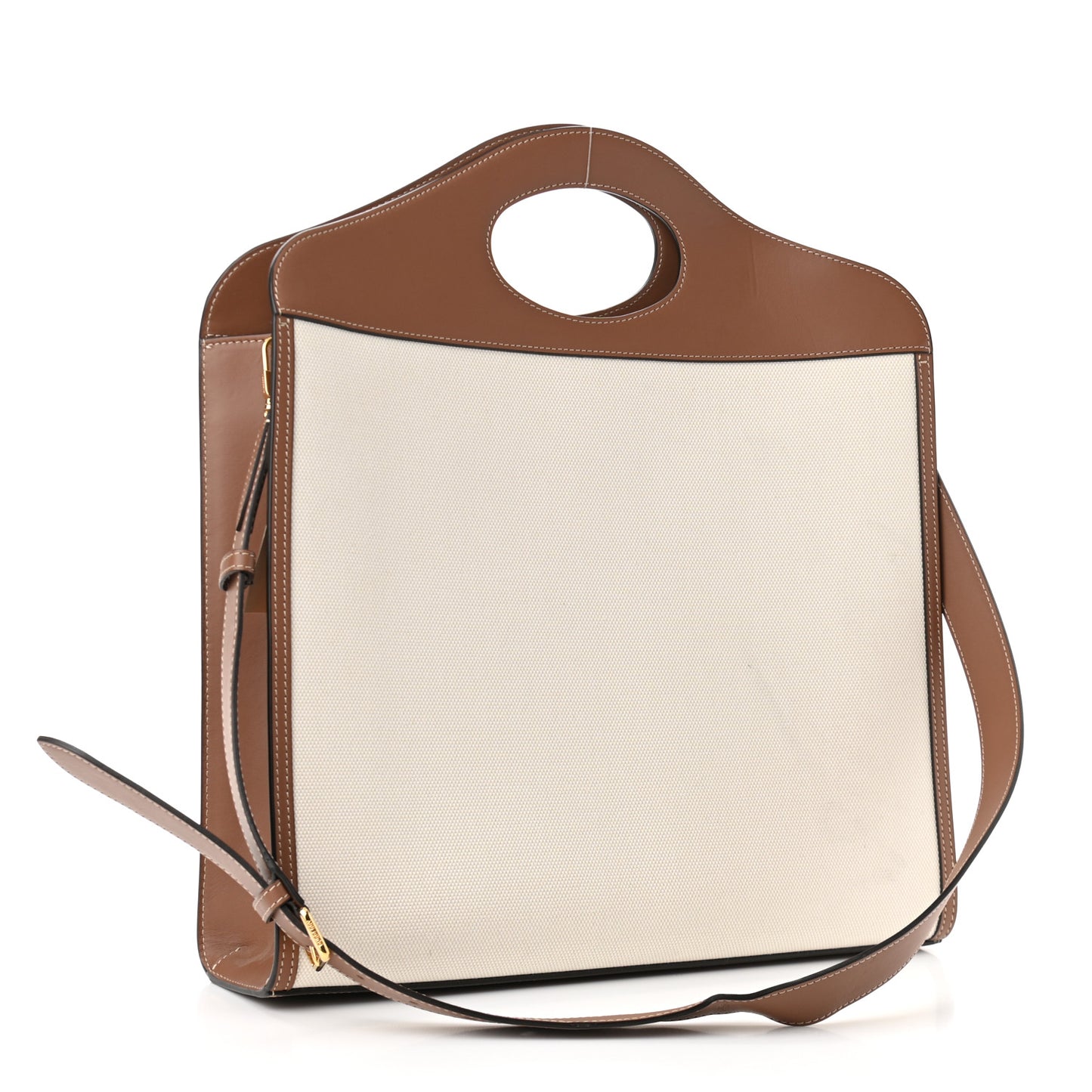 Canvas Smooth Calfskin Two Tone Medium Pocket Bag Natural Malt Brown