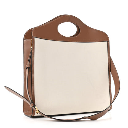 Burberry Canvas Smooth Calfskin Two Tone Medium Pocket Bag Natural Malt Brown 3 of 9