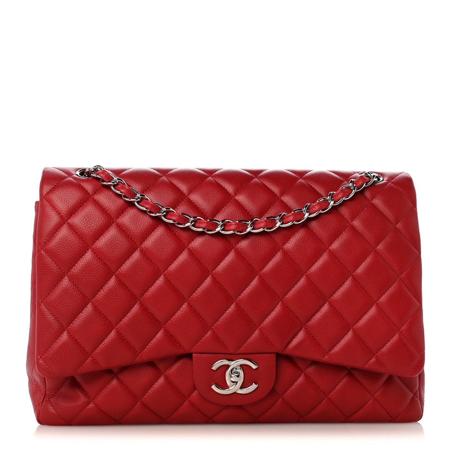 Caviar Quilted Maxi Double Flap Dark Red