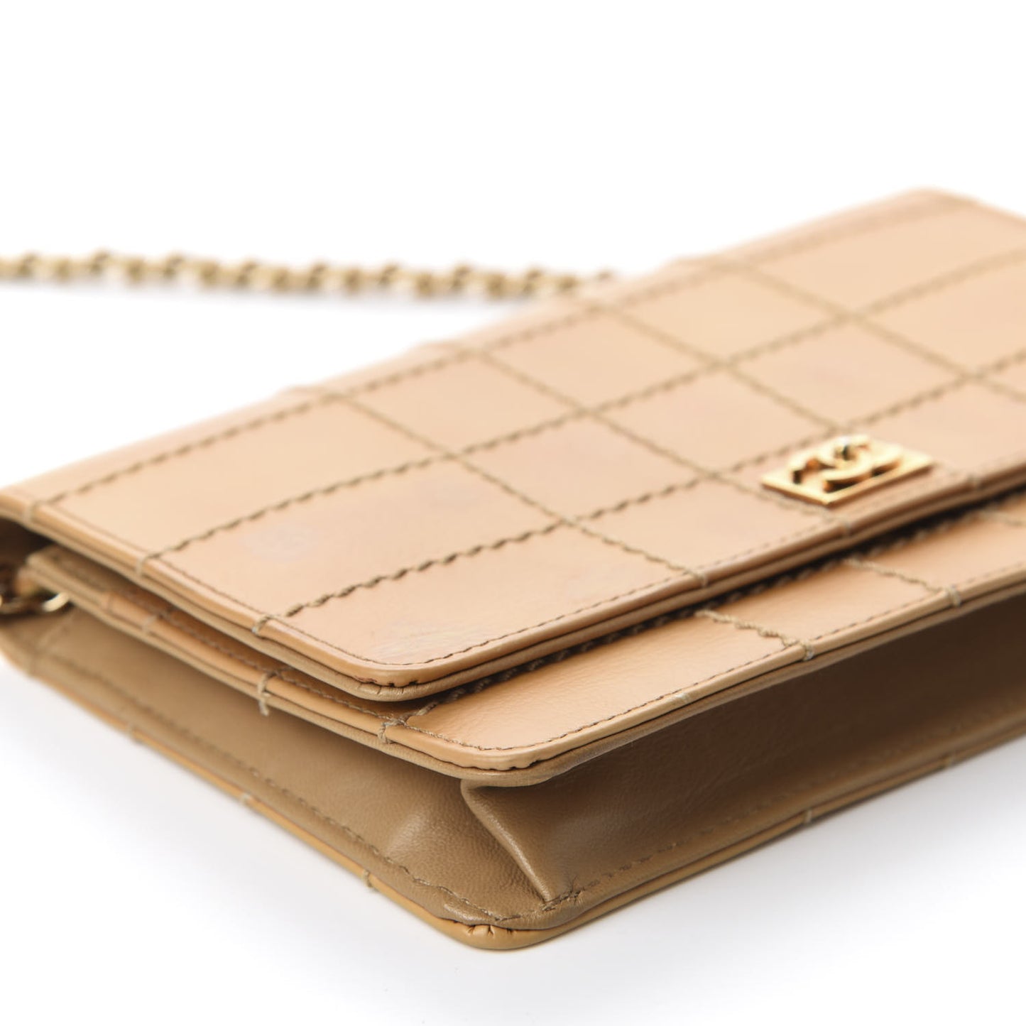 Calfskin Stitched Square Quilted Wallet On Chain WOC Beige