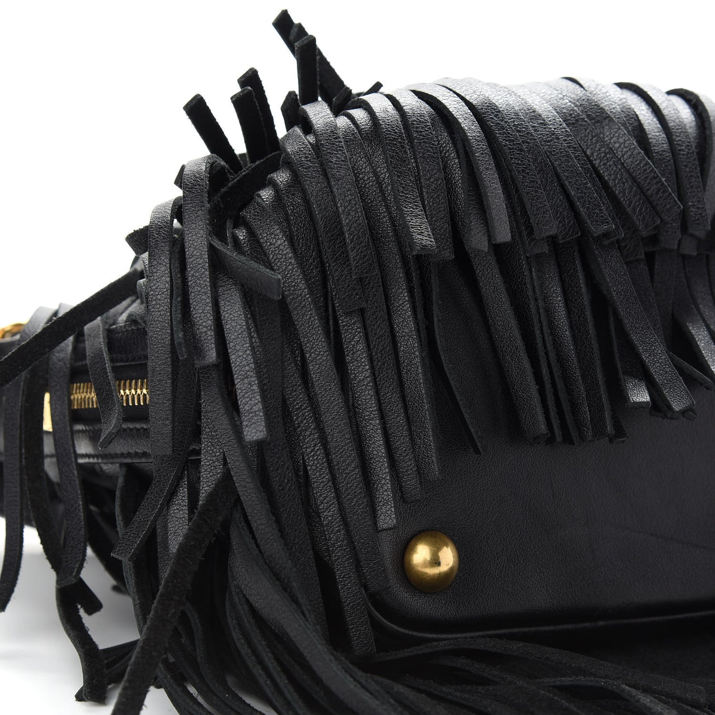 Calfskin Small Emmanuelle Fringe Hobo Bag Black