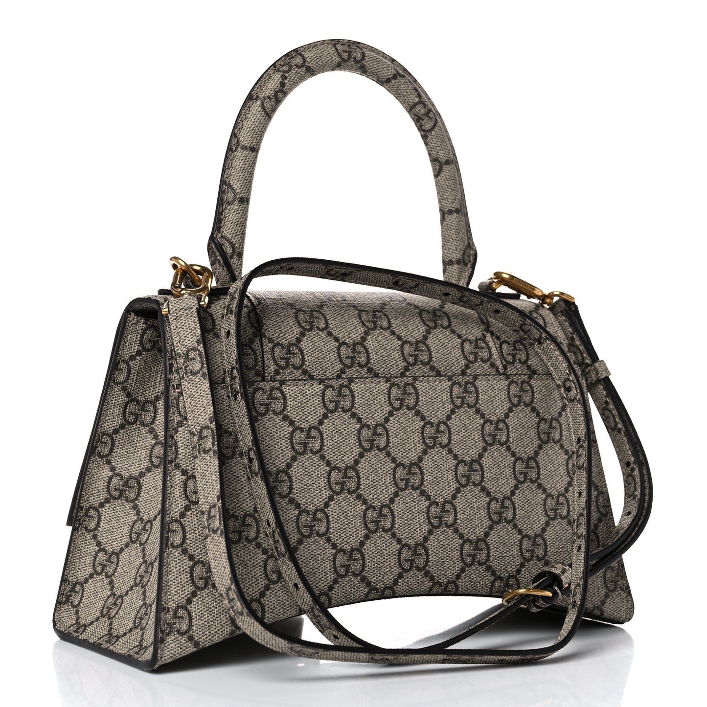X GUCCI GG Supreme Monogram Small Hourglass Top Handle Bag Beige Ebony