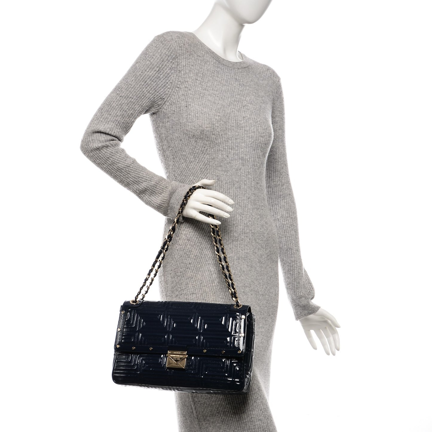 Patent Borsa Couture Shoulder Bag Navy