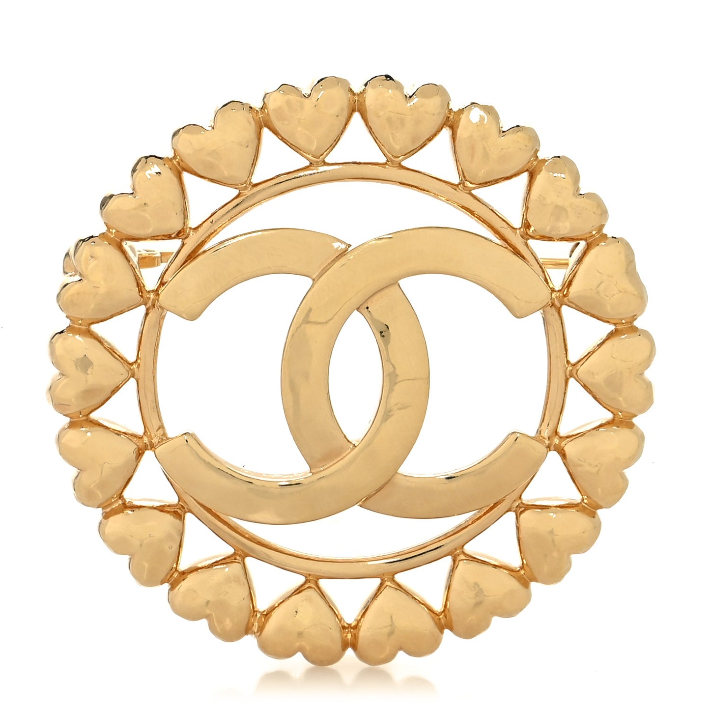 Metal CC Heart Brooch Gold