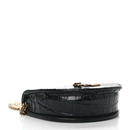 Saint Laurent Patent Crocodile Embossed Monogram Baby Kaia Crossbody Bag Black 3 of 8