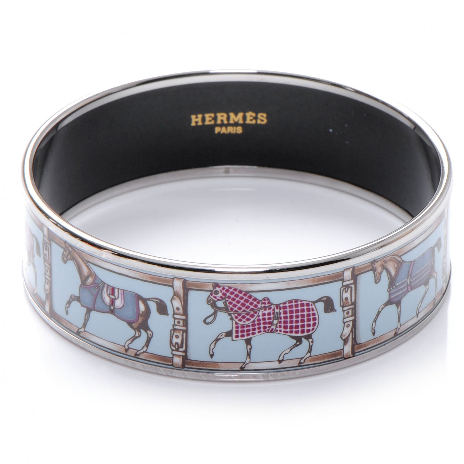 Hermes Enamel Printed Tenues Et Couvertures Wide Bracelet 65 1 of 4
