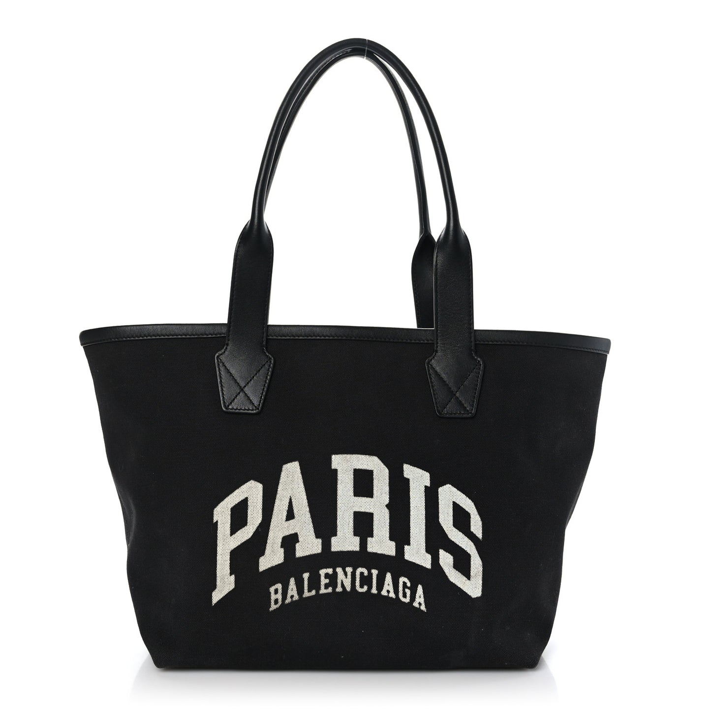 Cotton Canvas Calfskin Cities Paris Jumbo Small Tote Bag Black White
