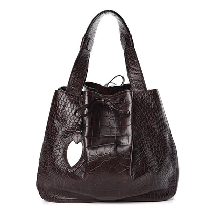 Alaia Calfskin Crocodile Embossed Bucket Bag Brown 1 of 12