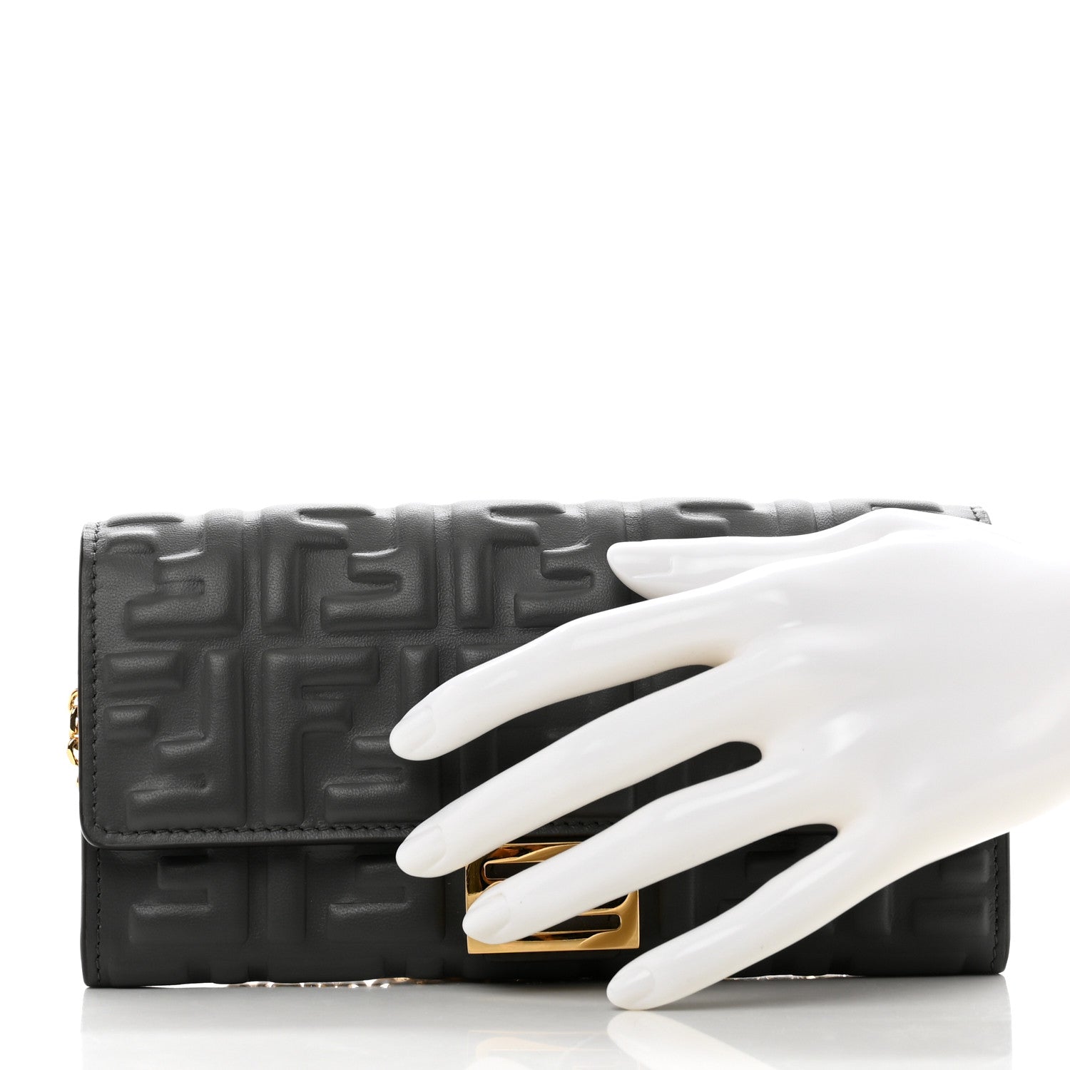 Fendi Nappa FF Embossed Continental Wallet On Chain Anthracite 2 of 9