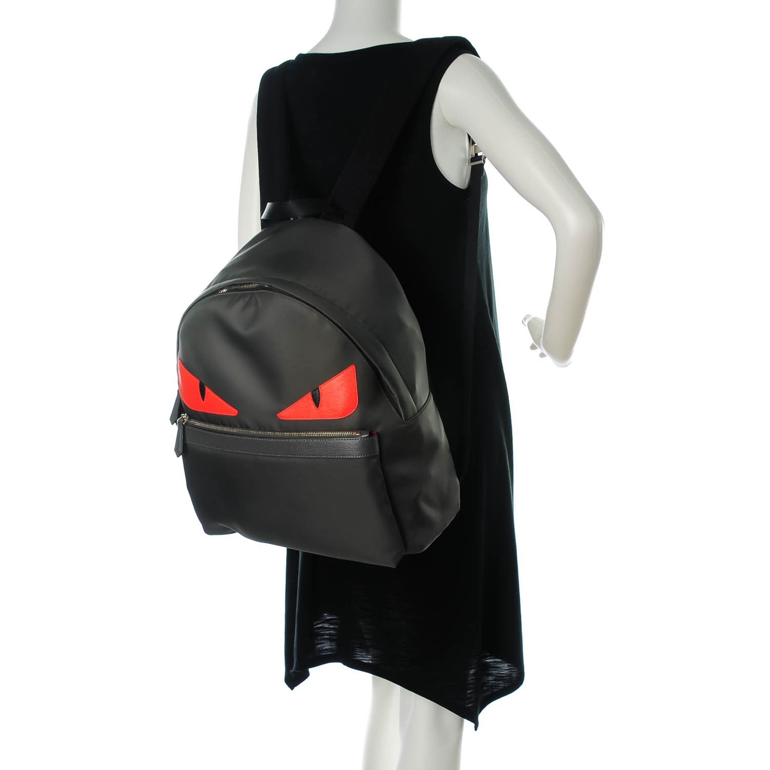 Fendi Nylon Vitello Elite Monster Eyes Rounded Backpack Asfalto Papavero 2 of 6