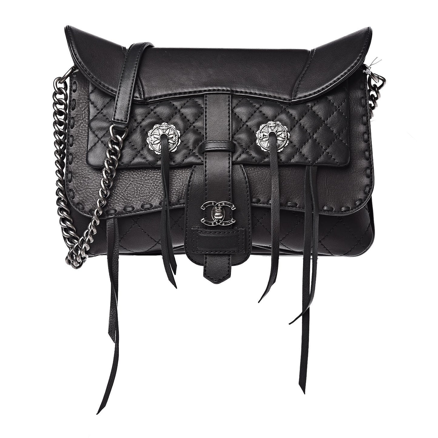 Calfskin Quilted Large Ride My Bag Messenger Black