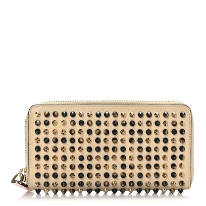 Christian Louboutin Calfskin Spiked Zip Around Wallet Beige 1 of 8