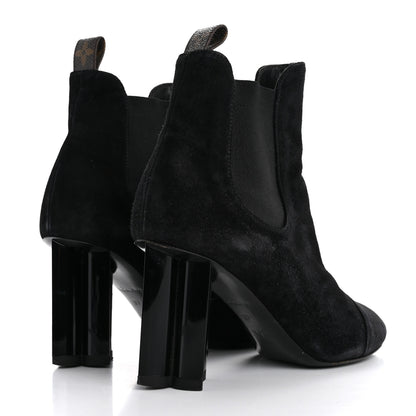 Louis Vuitton Suede Monogram Uniformes Cap Toe Chelsea 80mm Ankle Boots 37 Black 5 of 9