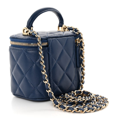 Chanel Lambskin Quilted Top Handle Mini Vanity Case With Chain Blue 4 of 10