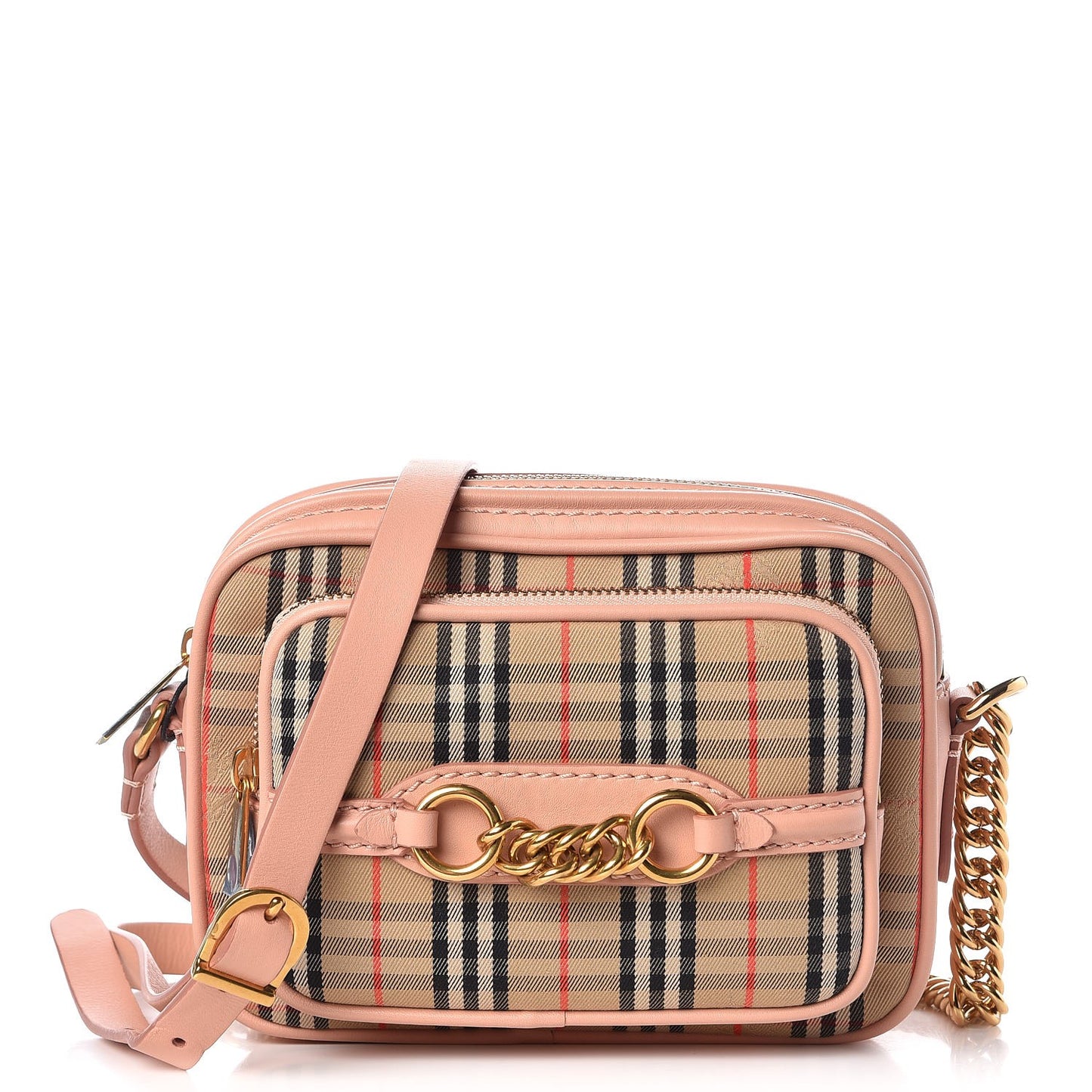 Grainy Calfskin 1983 Knight Check Link Camera Bag Peach