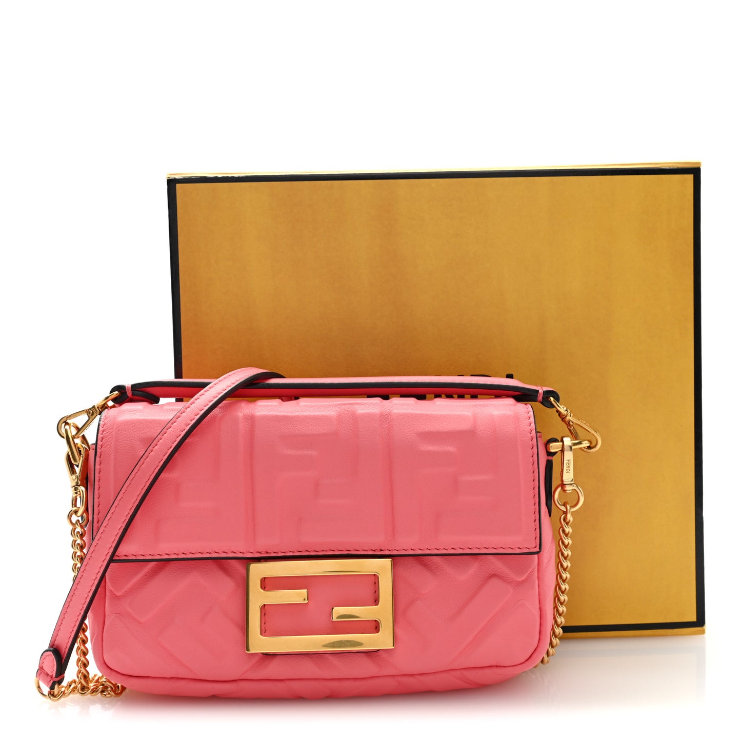Nappa FF 1974 Embossed Mini Baguette Pink Dalia