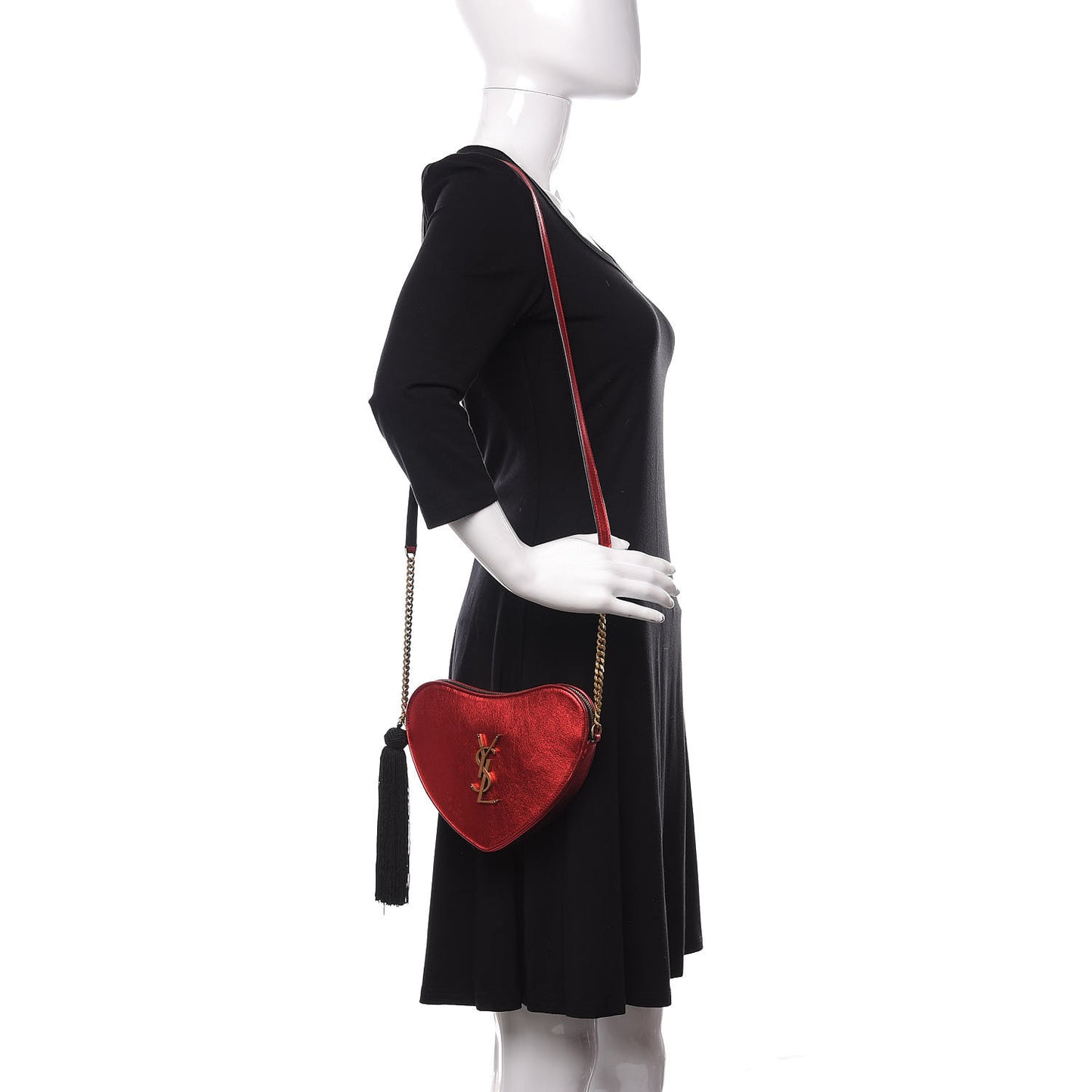 Metallic Calfskin Heart Monogram Crossbody Black Rouge