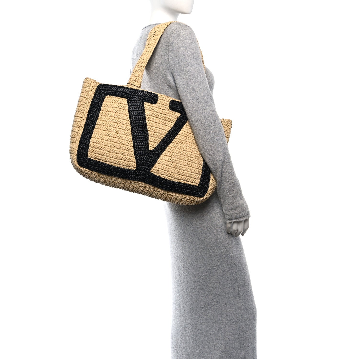 Valentino Garavani Raffia Large Viva Superstar Shopping Tote Natural Black 2 of 9