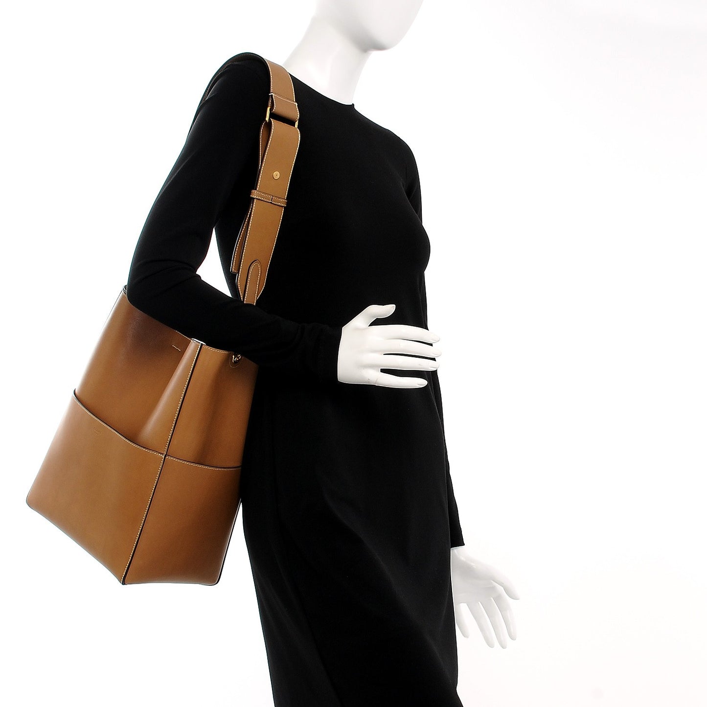 Natural Calfskin Sangle Bucket Bag Light Camel