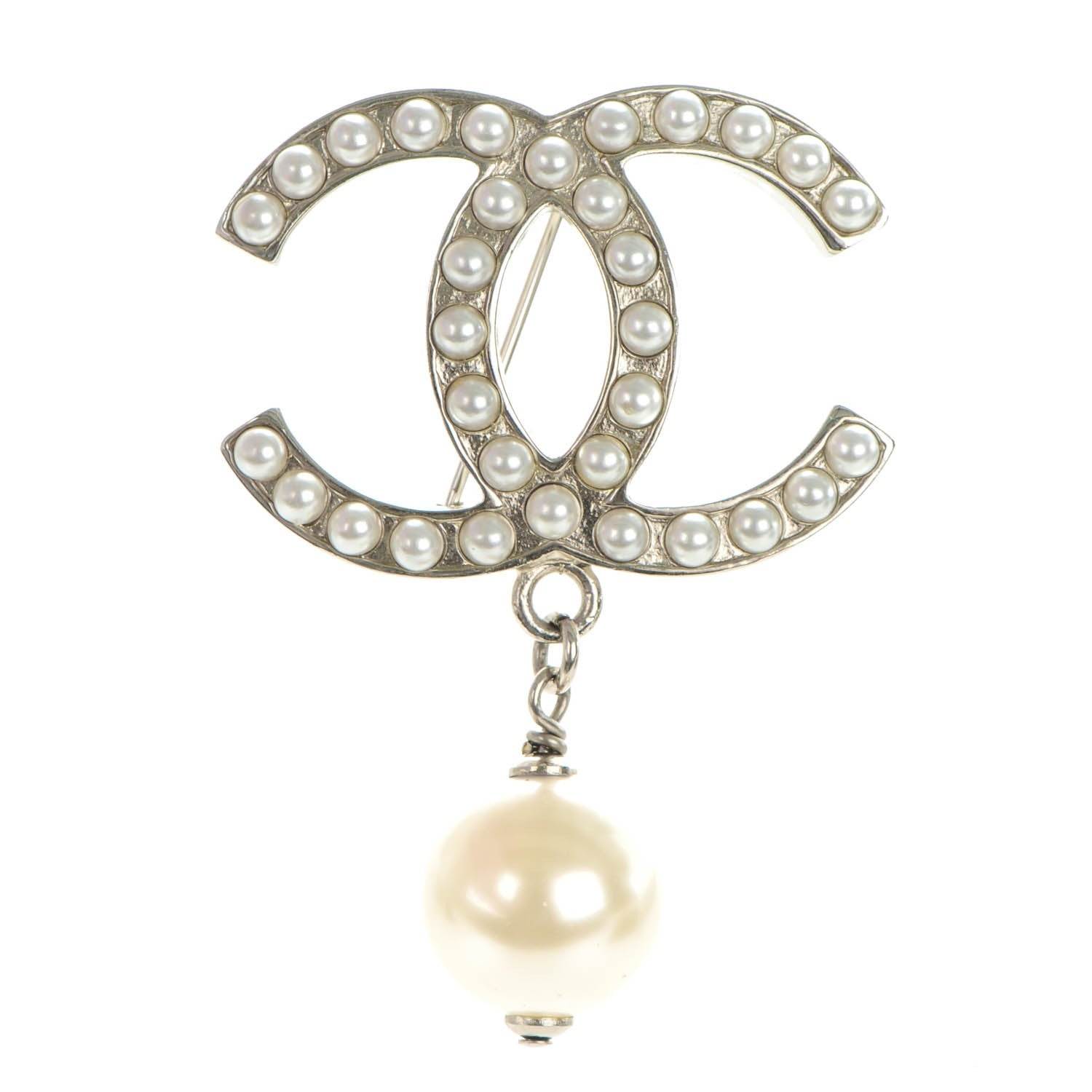 Chanel Pearl CC Drop Brooch Silver 1 of 5
