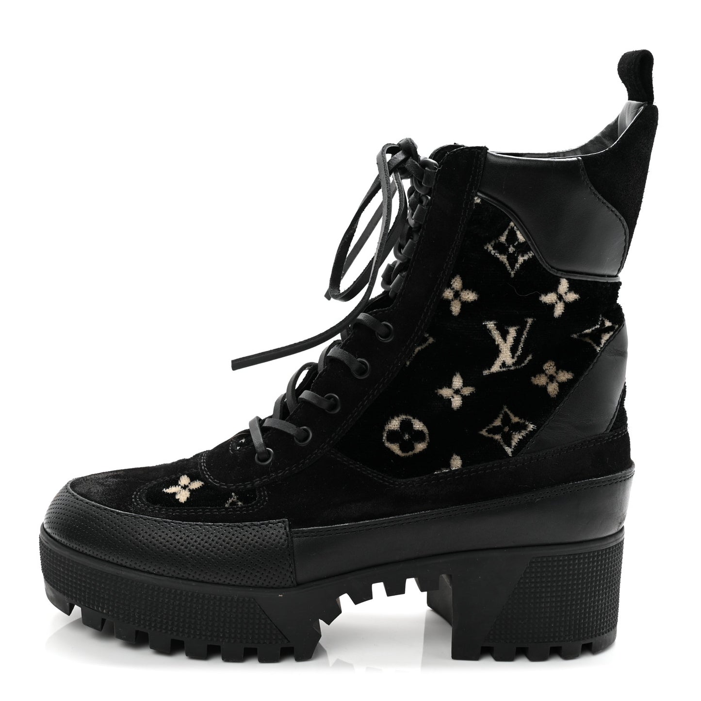 Velvet Calfskin Monogram Laureate Platform Desert Boots 40 Black White