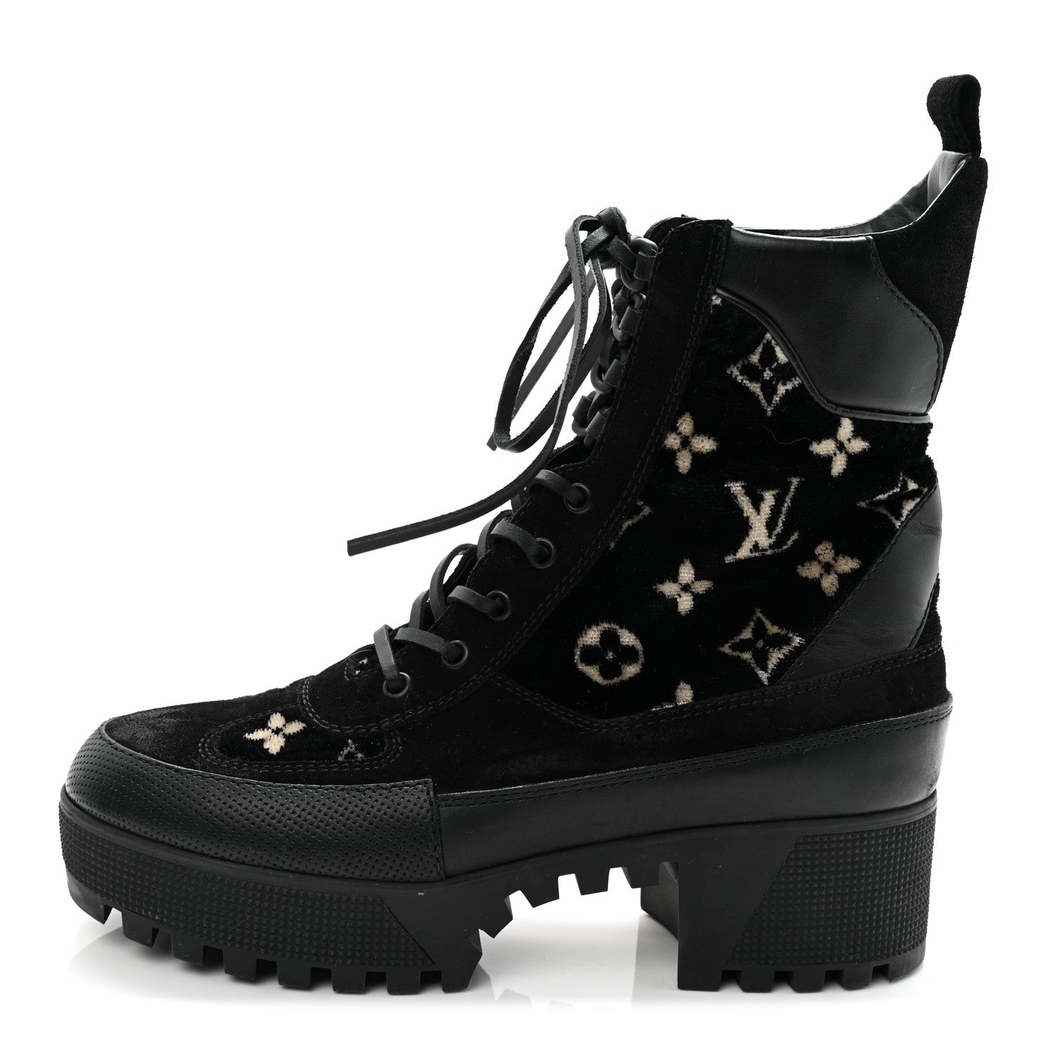 Louis Vuitton Velvet Calfskin Monogram Laureate Platform Desert Boots 40 Black White 1 of 8