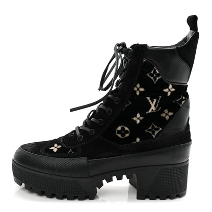 Louis Vuitton Velvet Calfskin Monogram Laureate Platform Desert Boots 40 Black White 1 of 8