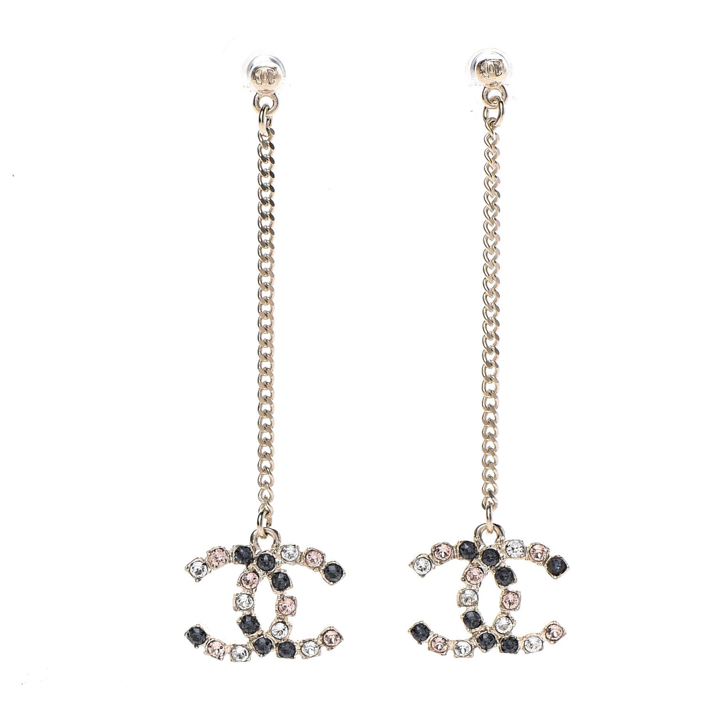 Crystal CC Drop Earrings Pink Grey Gold