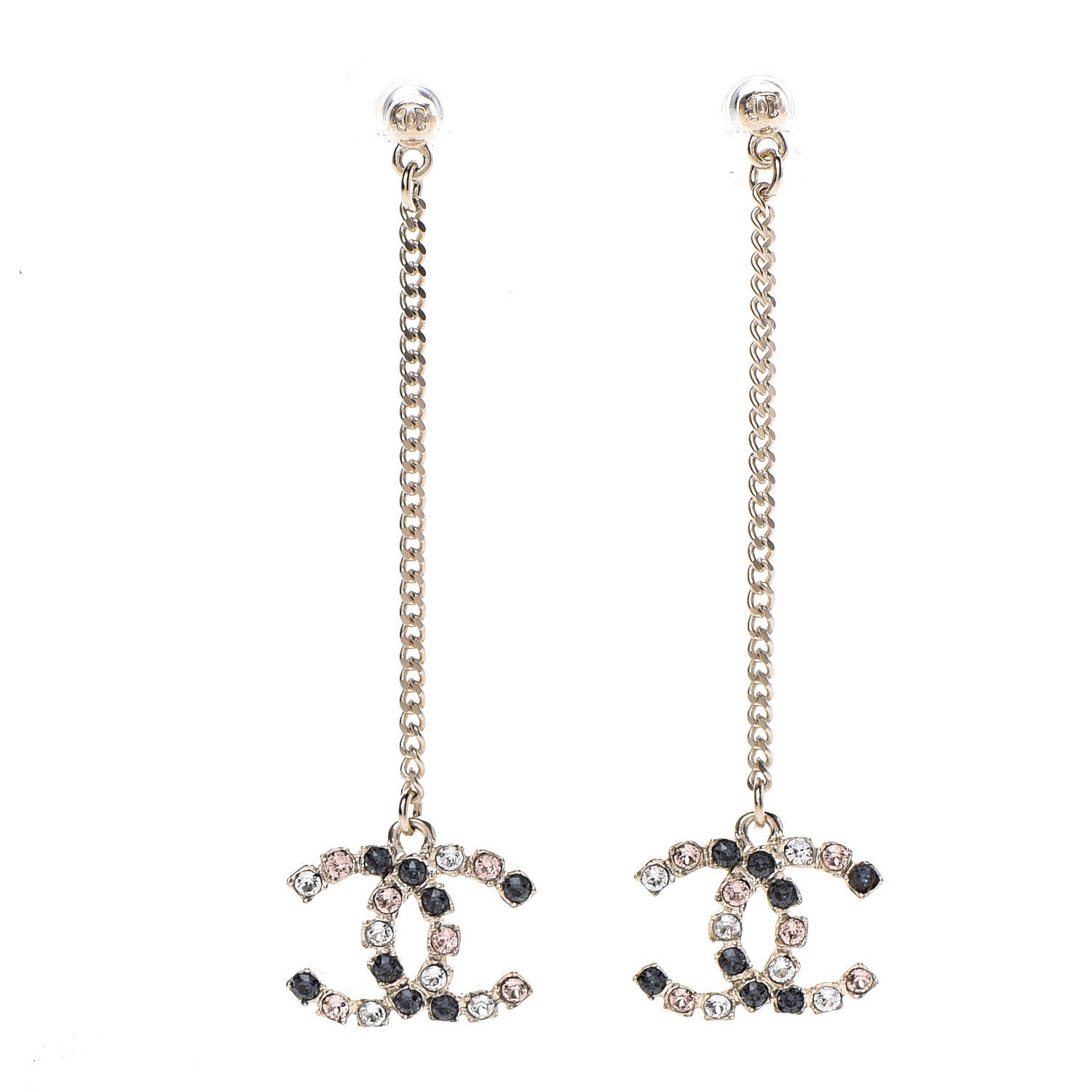 Chanel Crystal CC Drop Earrings Pink Grey Gold 1 of 5
