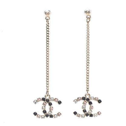 Chanel Crystal CC Drop Earrings Pink Grey Gold 1 of 5