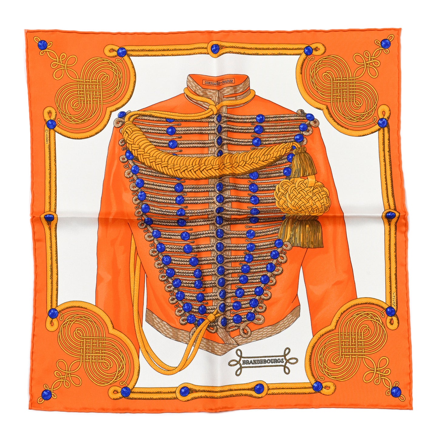 Silk Brandebourgs Pocket Square Orange Blanc Bleu