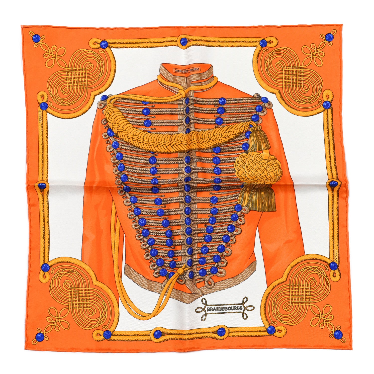 Hermes Silk Brandebourgs Pocket Square Orange Blanc Bleu 1 of 5