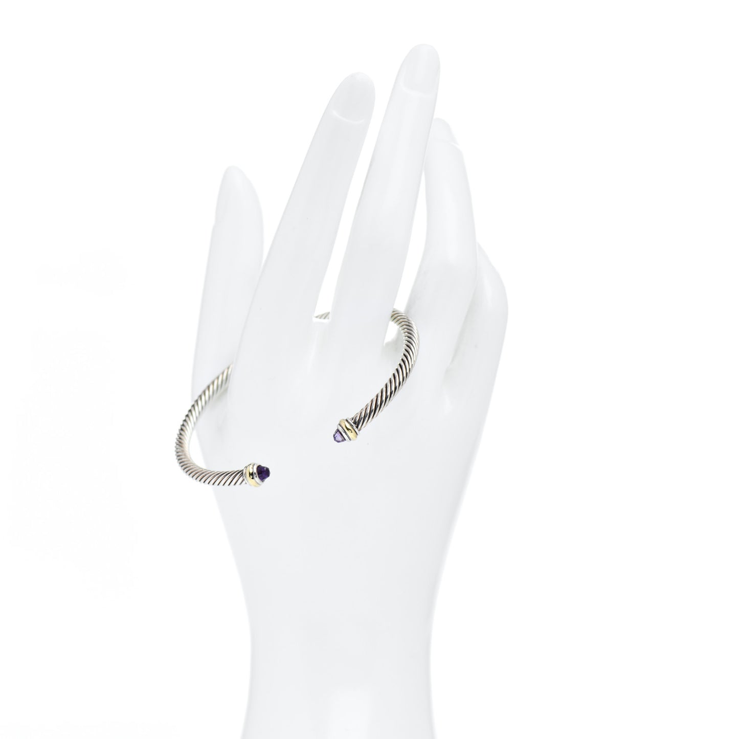 Sterling Silver 14K Yellow Gold Amethyst 4mm Cable Classics Bracelet