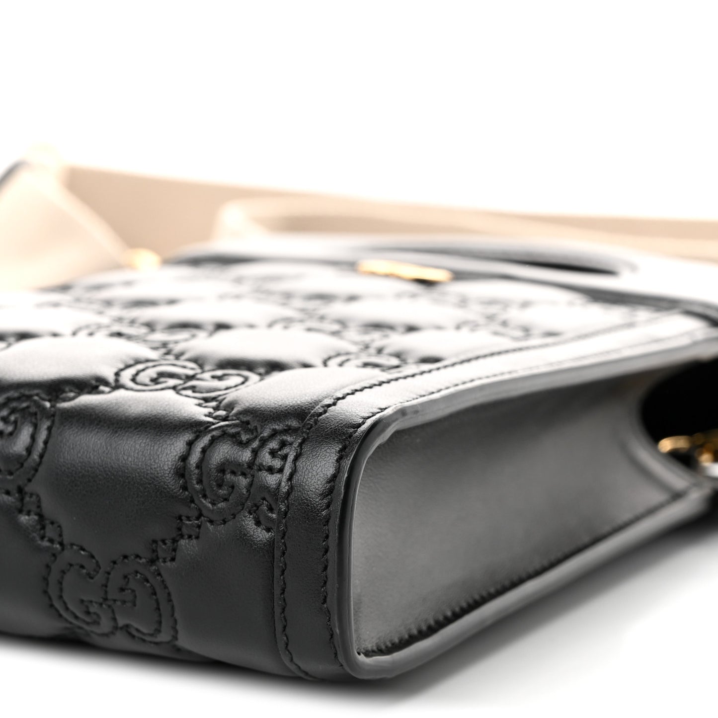 Calfskin GG Matelasse Mini Top Slip Handle Crossbody Bag Black Natural