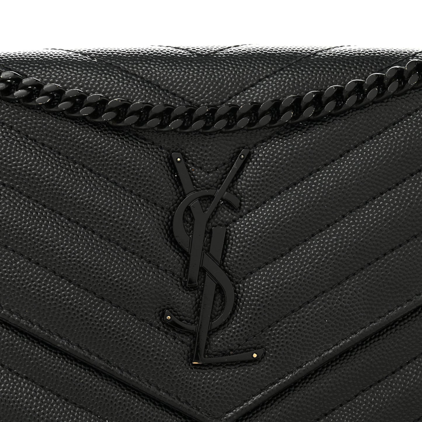 Grain De Poudre Matelasse Chevron Monogram Monochrome Chain Wallet Black
