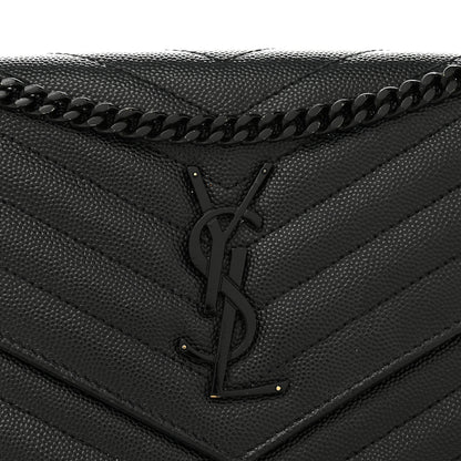 Saint Laurent Grain De Poudre Matelasse Chevron Monogram Monochrome Chain Wallet Black 7 of 11