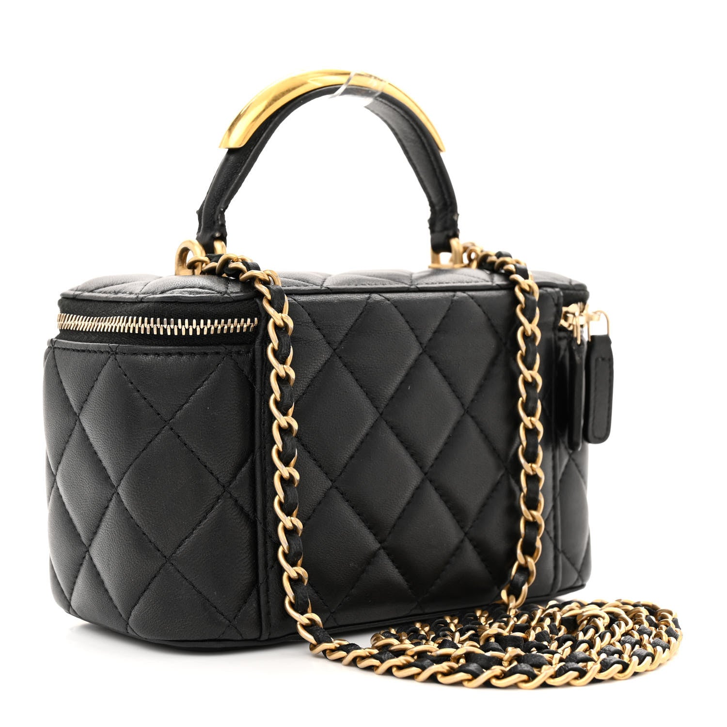 Chanel Lambskin Quilted Metal Small Top Handle Vanity Case With Chain Black 3 of 13