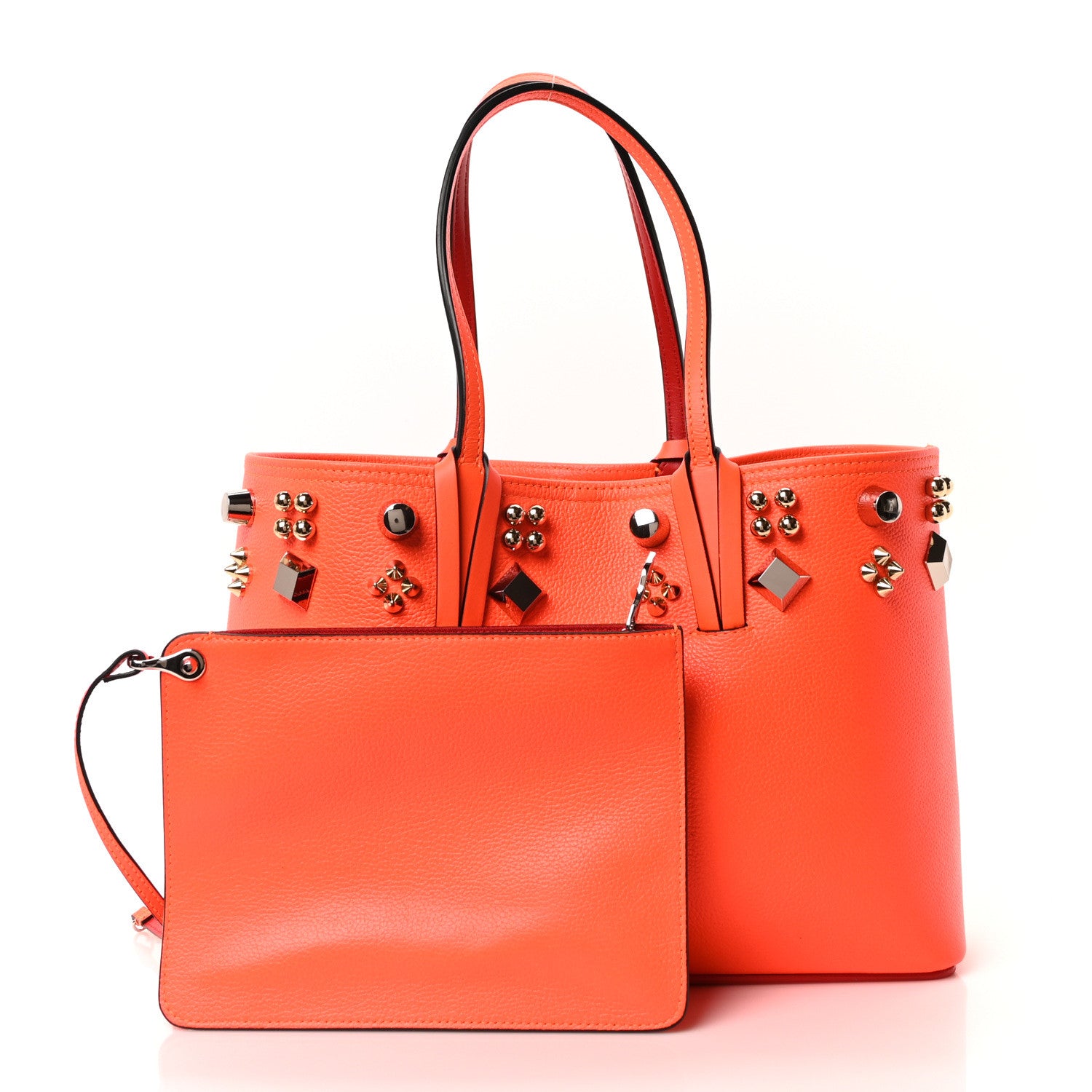 Christian Louboutin Calfskin Empire Spike Studded East West Cabata Tote Sunrise Multicolor 3 of 10