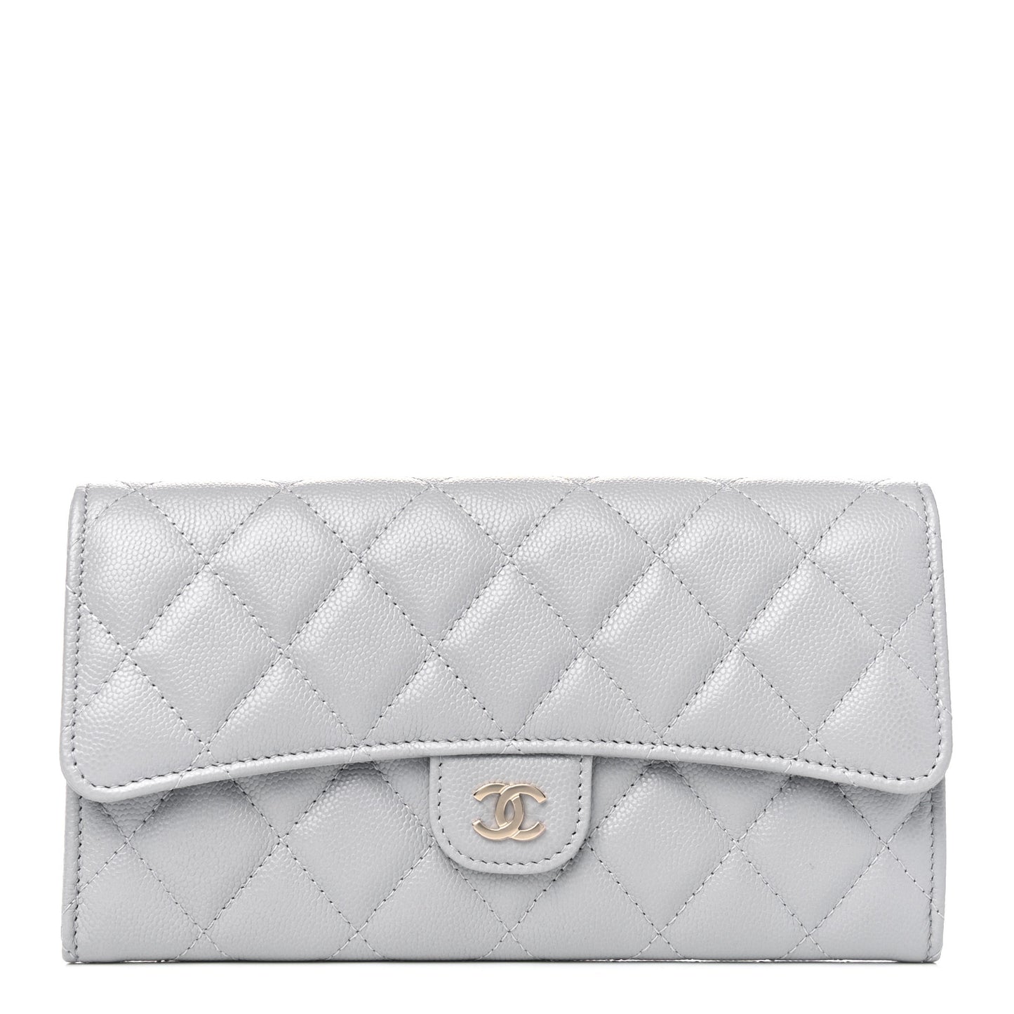 Caviar Quilted Large Flap Wallet Grey